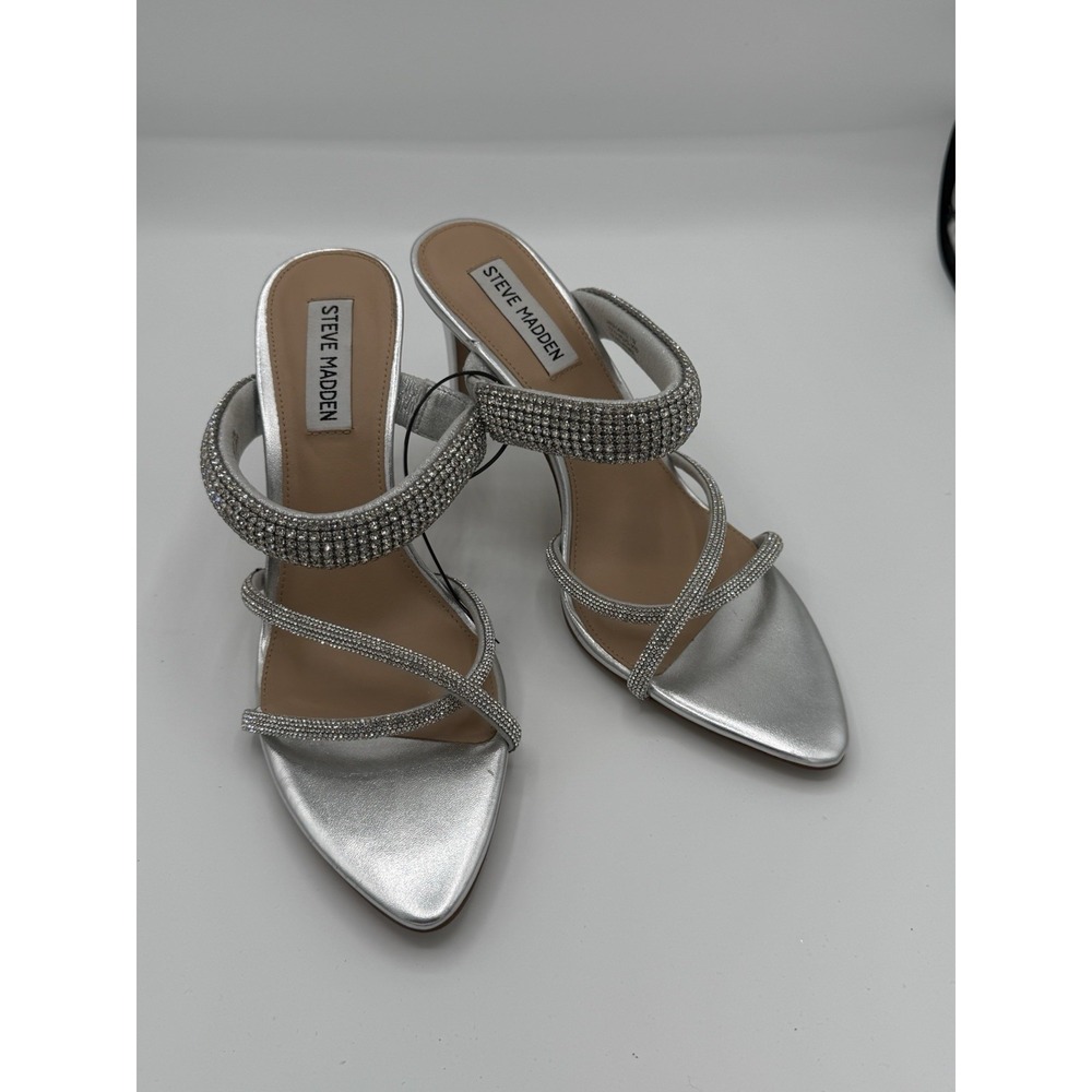 Steve Madden‎ Camina crystal strap slide sandal in silver Women's 7.5 NEW